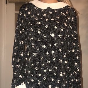 Black and white floral design blouse